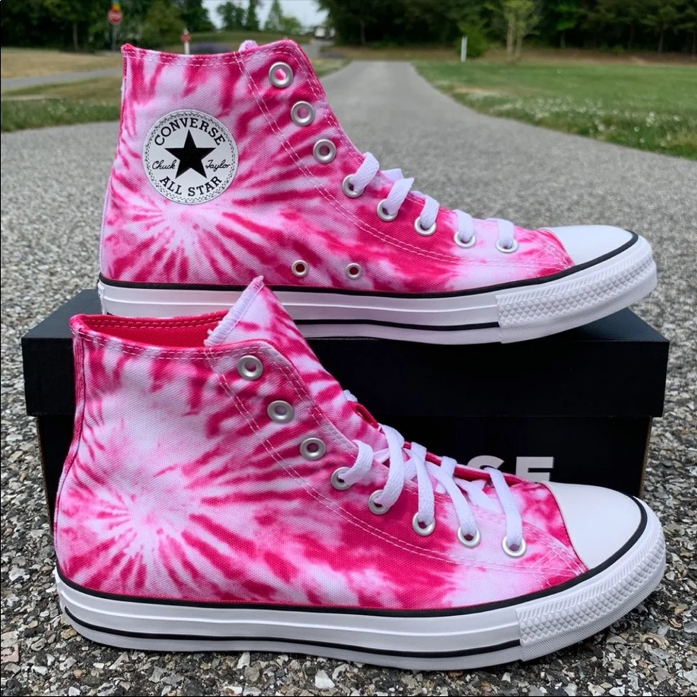 Converse All Star CTAS HI Sneakers in Pink Tie Dye - Picture 2 of 11